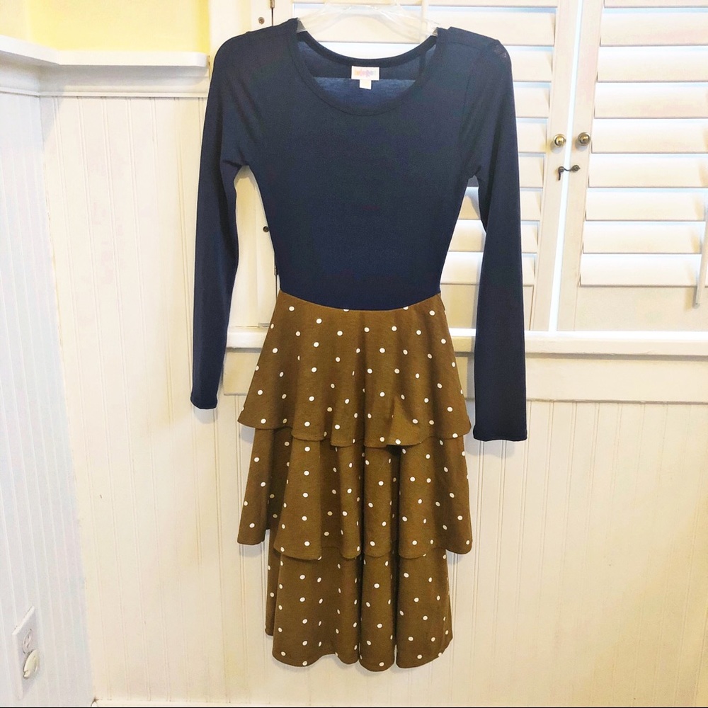 LuLaRoe Georgia Tiered Ruffle Polka Dot Dress XXS